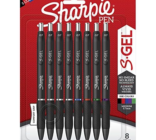 Sharpie S-Gel, Gel Pens, Medium Point (0.7mm), Assorted Colors, 8 Count