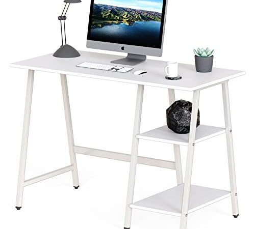 SHW Ivy Trestle Home Office Computer Desk with Storage Shelves, 43-Inch, White