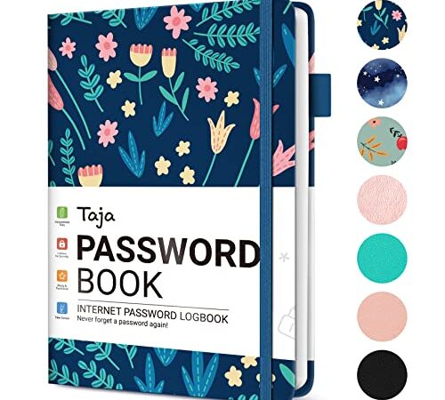 Taja Password Keeper Book with Alphabetical Tabs，Small Password Books for Seniors, Password Notebook for Internet Website Address Log in Detail, Password Logbook to Help You Stay Organized and Secure