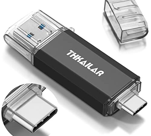 THKAILAR 64GB USB C Flash Drive USB Stick 3.0 External Storage Data 2 in 1 Cle USB Connection Port USB and USB C Compatible with PC/Android Phone/Laptop/Tablet (Black)