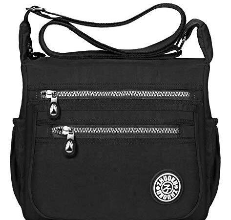 Tibes Fashion Women Nylon Shoulder Bag Waterproof Crossbody Purse Organize Travel Messenger Bag Black