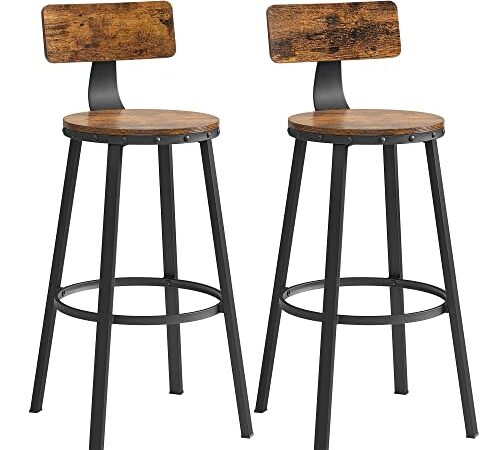 VASAGLE Bar Stools, Set of 2 Bar Chairs, Kitchen Stools with Backrest, 28.7-Inch High Seat ULBC026B01V1