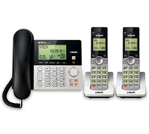 VTech CS6949-2 DECT 6.0 Corded/2-Cordless Telephone System, Black/Silver