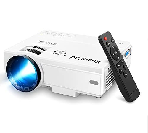 XuanPad Projector, 2023 Upgraded Mini Projector, Portable Video Projector HD 1080P Supported, 55000 Hours Home Projector, Compatible with TV Stick, HDMI, VGA, USB, AV, Laptop, iPhone, Android