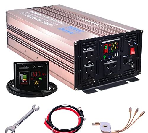 XWJNE Power Inverter 2000 Watt Pure Sine Wave 12V DC to 110V/120V AC 4000 Watt Peak with Remote Control and LED Display 2x2.4A USB Charging Ports & 3 AC Outlets Dual Cooling Fans Inverter