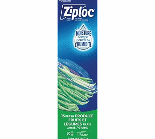 Ziploc Large Fresh Produce Bags, Grip 'n Seal Technology for Easier Grip, Open and Close, 15 Count