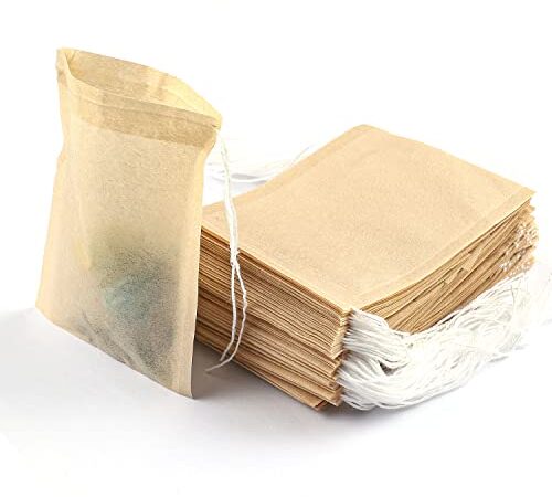 100 Pcs Tea Bags for Loose Tea, Disposable Tea Bags with Drawstring Unbleached Tea Filter Bags Empty Tea Bags for Loose Leaf Tea and Coffee Mothers Day Gifts (3.54 x 2.75 inch)