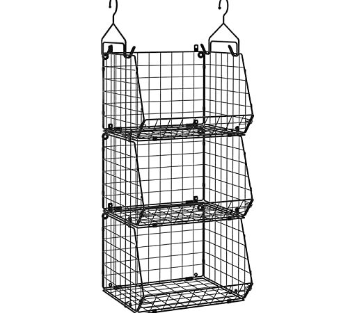 3 PACK Stackable Wire Storage Baskets for Kitchen Closet Pantry, Hanging Closet Organizers and Storage Shelves Organization, Wall Mount Metal Basket Bins, Clothing Snack Vegetable & Fruit Organizer