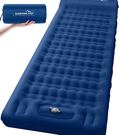 Camping Sleeping Pad Relefree 12CM Ultra-Thick Inflatable Mattress Camping with Pillow, Self Inflating Pad Camping Pad Air Mattress for Backpacking, Hiking, Camping, Traveling - Navy Blue