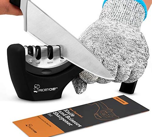 Heavy Duty 4 Stage Kitchen Knife Sharpener, Repair, Polish and Sharpen your Kitchen Knife Easily, Handheld Manual Knife Sharpeners for Kitchen Knives, Scissor Sharpener