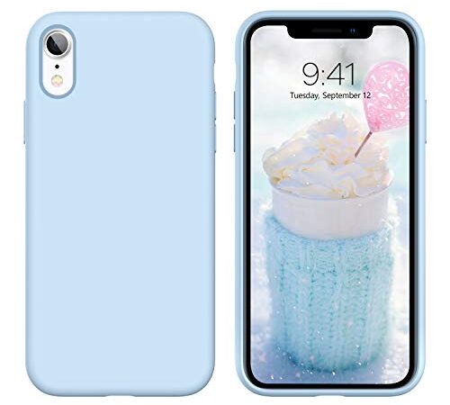 iPhone XR Case,iPhone XR Phone Case,DUEDUE Liquid Silicone Soft Gel Rubber Slim Fit Cover with Microfiber Cloth Lining Cushion Shockproof Full Body Protective Anti Scratch Case for iPhone XR 6.1 inch for Women Girls,Blue