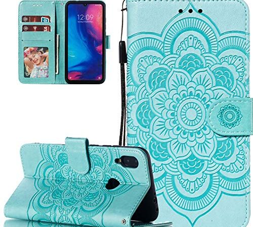 ISADENSER Xiaomi Redmi Note 7 Case Redmi Note 7 Pro Case Elegant Embossing Totem Mysterious Mandala PU Leather Flip Wallet Magnetic Card Slot Stand Cover for Xiaomi Redmi Note 7 Mandala Green LD