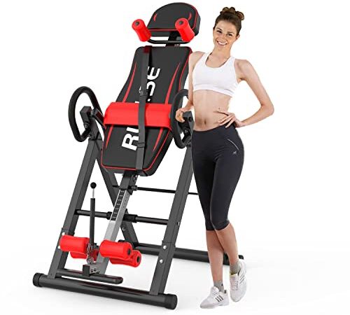 LINKLIFE Inversion Table, Heavy Duty Folding Inversion Machine with Headrest & Adjustable Protective Belt Back Stretcher Machine for Pain Relief Therapy (Red')