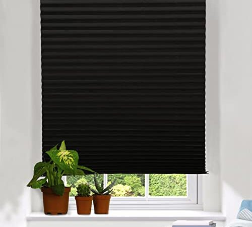 LUCKUP Temporary Blinds Cordless Blackout Pleated Fabric Shade Easy to Cut and Install, with 4 Clips (36"x72"- 2 Pack, Black)