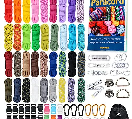 MONOBIN Paracord Combo Bracelet Making Kit with Crafting Instruction - 550 Multifunction Paracord Ropes 36 Colors with Complete Accessories for Making Lanyards, Tent Ropes, Dog Collars (36COLORS-C)