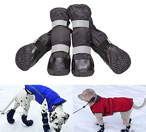 Namsan Long-Legged Dog Boots Outdoor Knee High Waterproof Anti-Slip Boots with Reflective Strips Warm Dog Shoes Avoid Frostbite Dog Paws, Black Large