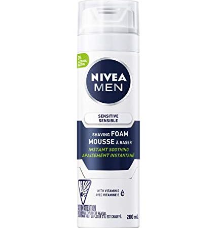 NIVEA Men Sensitive Skin Shaving Foam (200mL), Shaving Foam for Sensitive Skin, Allows for a Close Razor Shave and Leaves an Instant Soothing Sensation
