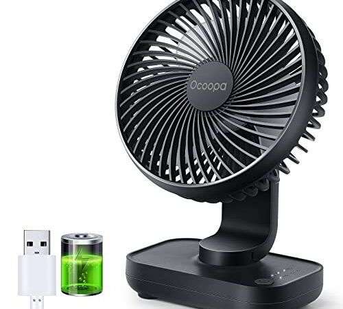 OCOOPA Small Desk Fan, 4000mAh Rechargeable USB Fan Battery Operated, 4 Speeds, 5'' Portable Table Fan with Strong Airflow Quiet, Detachable Grille, Mini Desktop Fan(Blue)