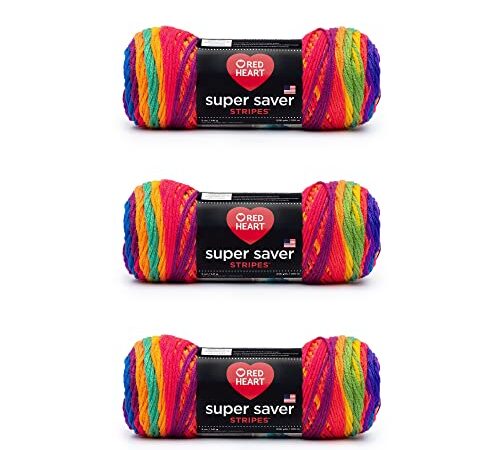 Red Heart Super Saver Favorite Stripe, 3 Pack of 5oz/142g-Acrylic-#4 Medium-236 Yards, Knitting/Crochet