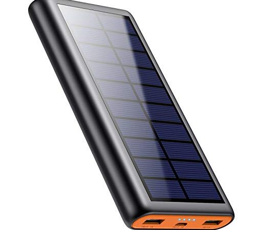 Solar Charger,26800mAh Solar Battery Power Bank Portable Panel Charger with LEDs and 2 USB Output Ports External Battery Pack for Camping Outdoor for Smartphone, Tablet and Android Cellphone
