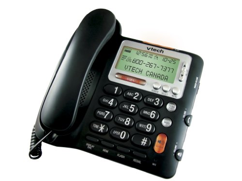 VTech CD1281 Corded Big Button Telephone with Speakerphone, Volume Boost and Caller ID (Black)