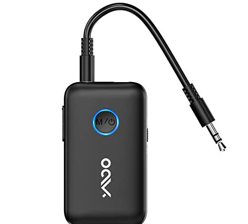 YMOO Bluetooth 5.3 Transmitter Receiver for Tv/Airplane to 2 Headphones, Wireless Bluetooth Aux Adapter with Aptx/Aptx-HD Low Latency (<40ms),100Ft Bluetooth Audio Transmitter for PC/Speaker, 22H